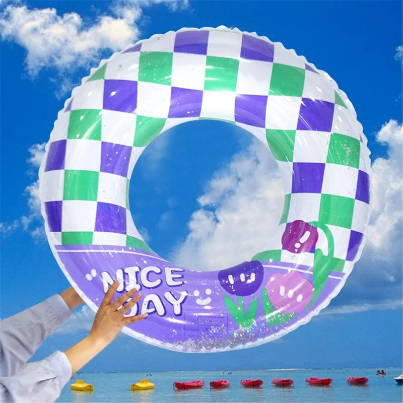 YX-001 10-15 Years Old Children Swimming Ring Inflatable Outdoor Pool PVC Float Swimming Ring (No Handle) - Glitter / Purple Grids