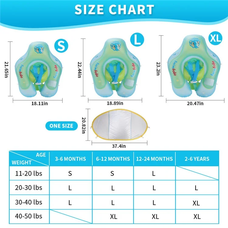 SWIMBOBO Anneau de natation gonflable pour bébé, flotteur de natation pour nourrissons avec parasol - L