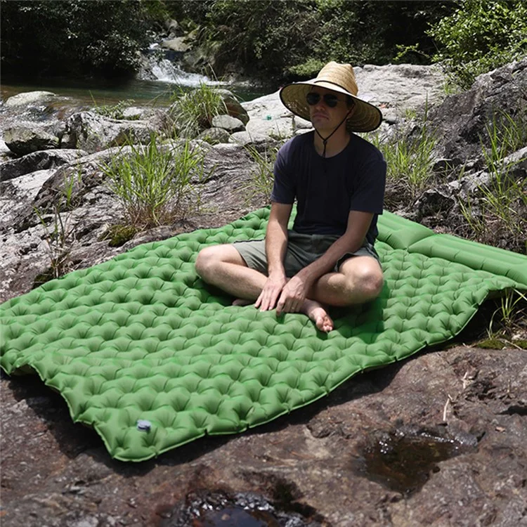 200x120CM Inflatable Sleeping Mat Built-in Foot Pump Compact Air Mattress with Pillow for Camping, Backpacking, Hiking - Navy Blue