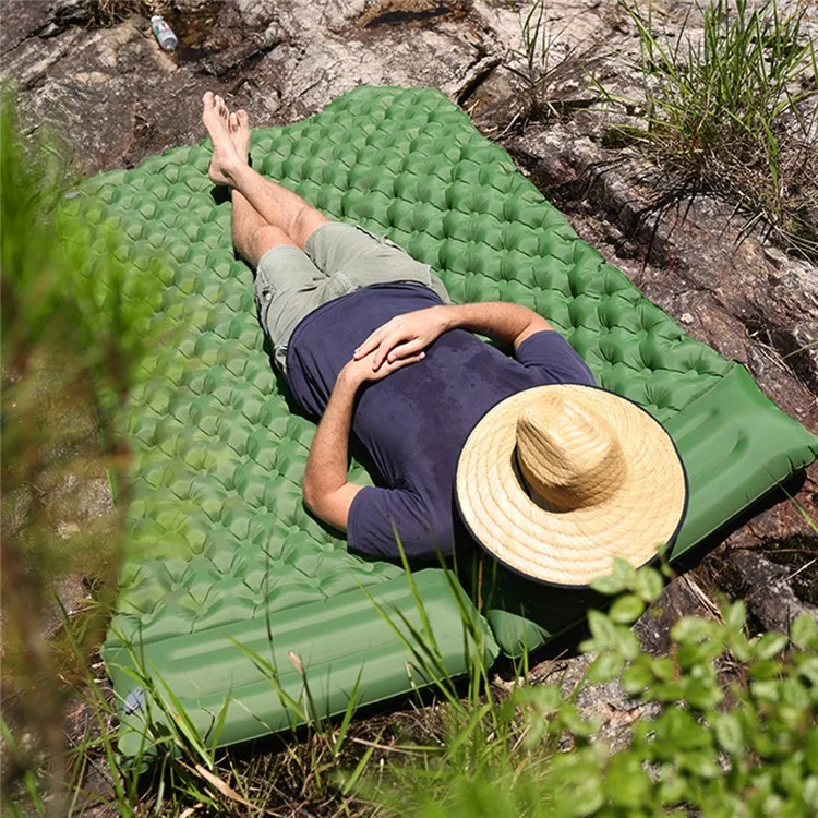 200x120CM Inflatable Sleeping Mat Built-in Foot Pump Compact Air Mattress with Pillow for Camping, Backpacking, Hiking - Navy Blue