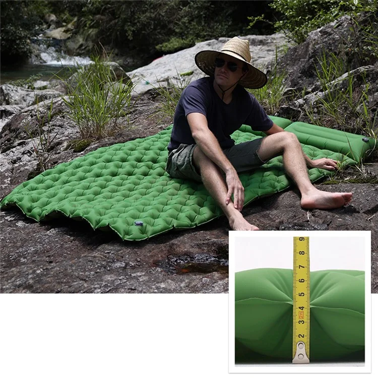 200x120CM Inflatable Sleeping Mat Built-in Foot Pump Compact Air Mattress with Pillow for Camping, Backpacking, Hiking - Navy Blue