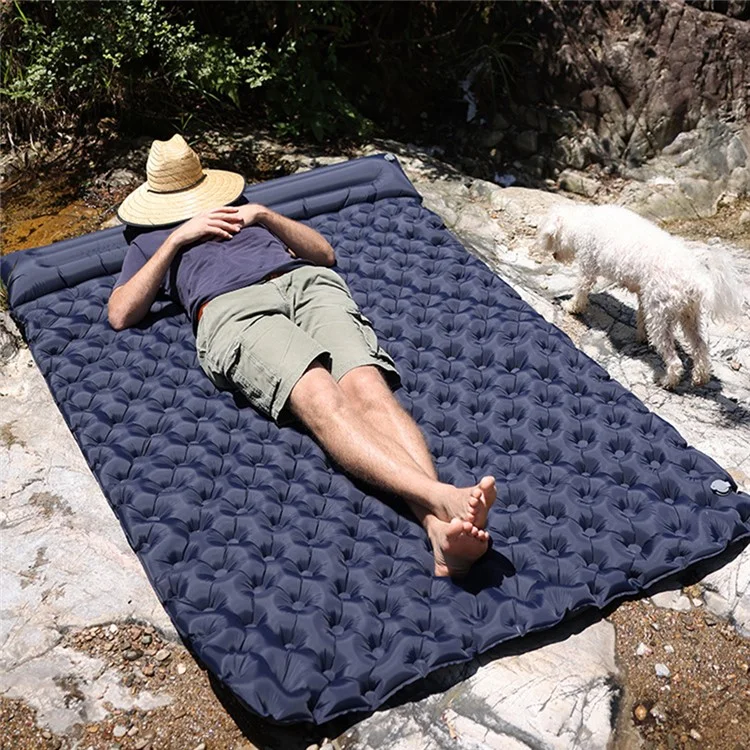 200x120CM Inflatable Sleeping Mat Built-in Foot Pump Compact Air Mattress with Pillow for Camping, Backpacking, Hiking - Navy Blue