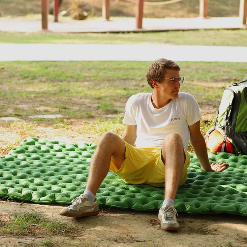 200x120CM Camping TPU Sleeping Mat Inflatable 2 People Backpacking Sleeping Pad without Pillow - Army Green