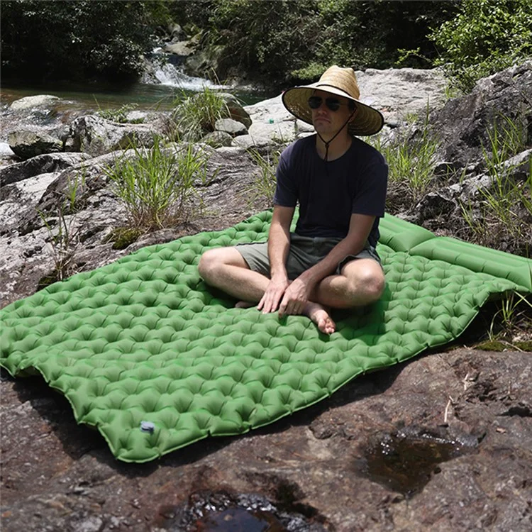 Matelas de couchage gonflable de camping TPU 200x120CM avec oreiller pour 2 personnes, randonnée, tente, camping - Vert armée