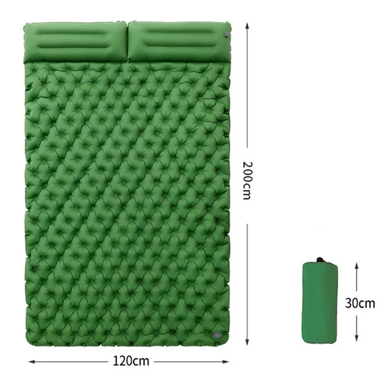 Matelas de couchage gonflable de camping TPU 200x120CM avec oreiller pour 2 personnes, randonnée, tente, camping - Vert armée