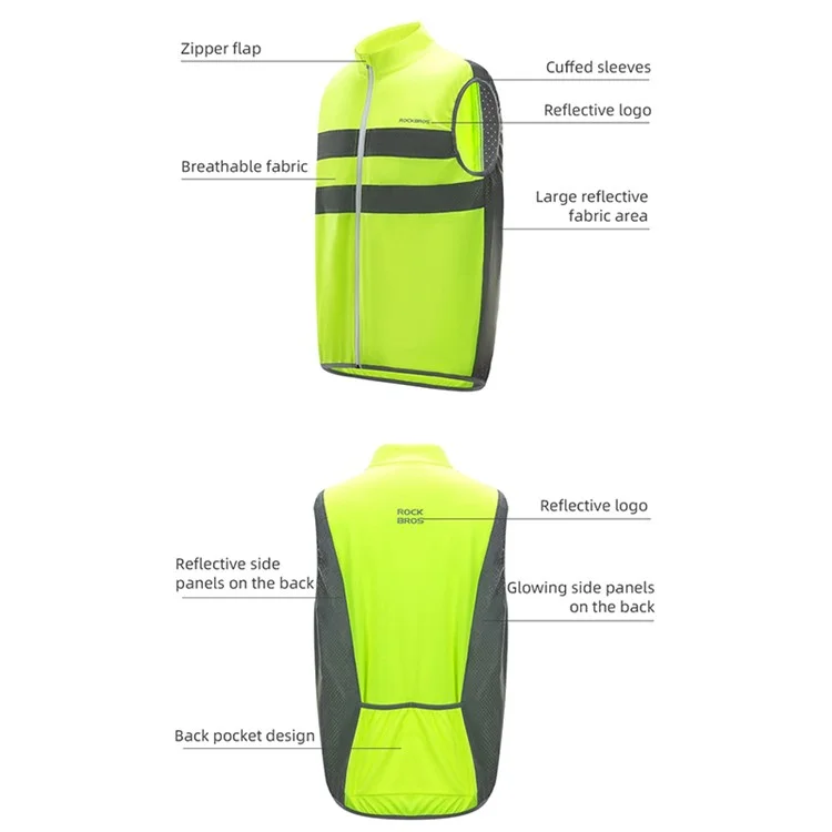 ROCKBROS YPW054 Reflektierende Weste Polyester Nacht-Sicherheitsjacke für Outdoor-Radfahren Laufen - M