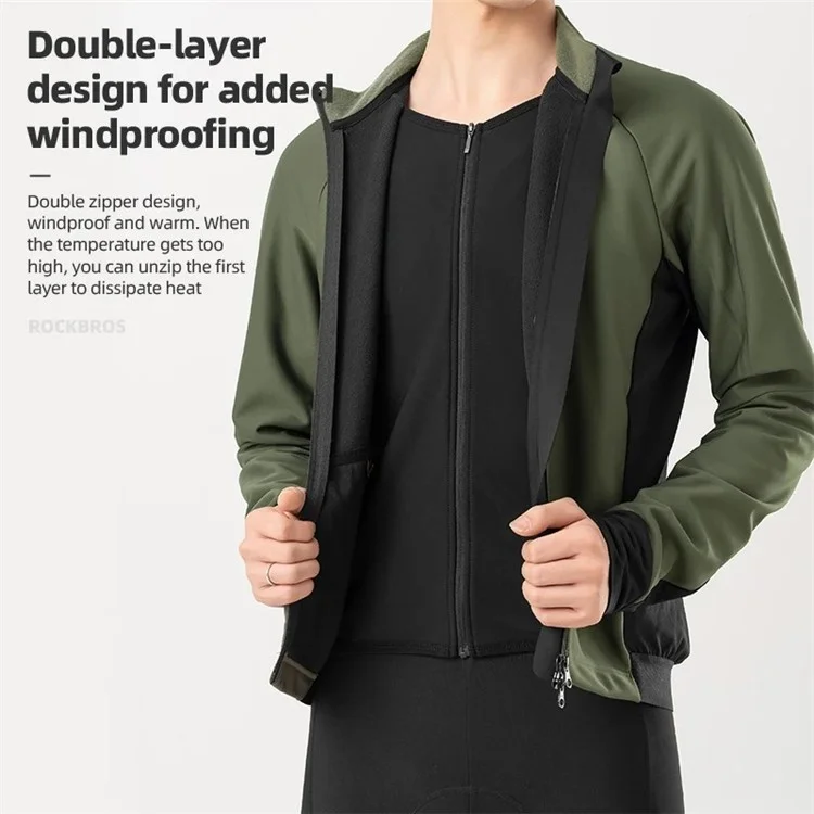 ROCKBROS 15300006 Men Cycling Jacket Winter Thermal Fleece Coat Long Sleeve Outerwear - Black / 4XL