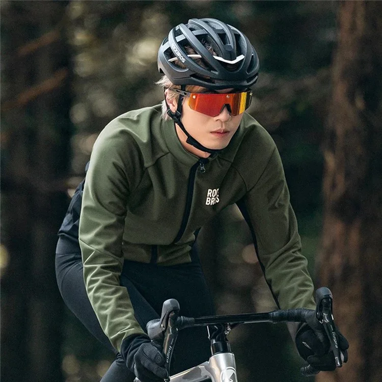 ROCKBROS 15300006 Men Cycling Jacket Winter Thermal Fleece Coat Long Sleeve Outerwear - Black / 4XL