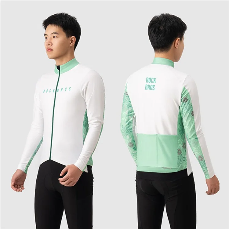 ROCKBROS Cycling Clothing Sets Long Sleeve Top Cycling Jersey Bike Outfit Bib Pants Built-In Foam Padded, Shoulder Strap Type - Men / White / M