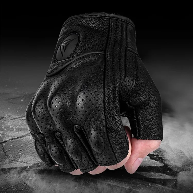 MOTOWOLF MDL0302B 1 Pair Fingerless Summer Sheepskin Leather Motorcycle Gloves - M