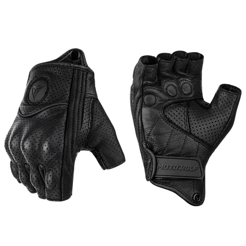 MOTOWOLF MDL0302B 1 Pair Fingerless Summer Sheepskin Leather Motorcycle Gloves - L