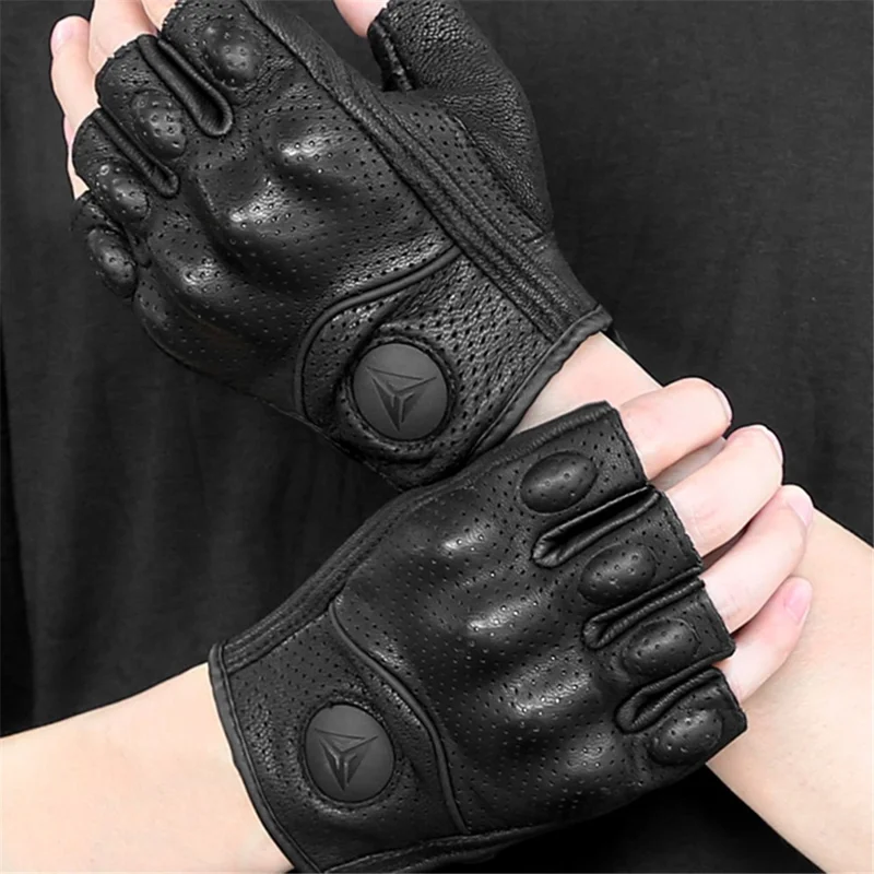 MOTOWOLF MDL0302B 1 Pair Fingerless Summer Sheepskin Leather Motorcycle Gloves - L