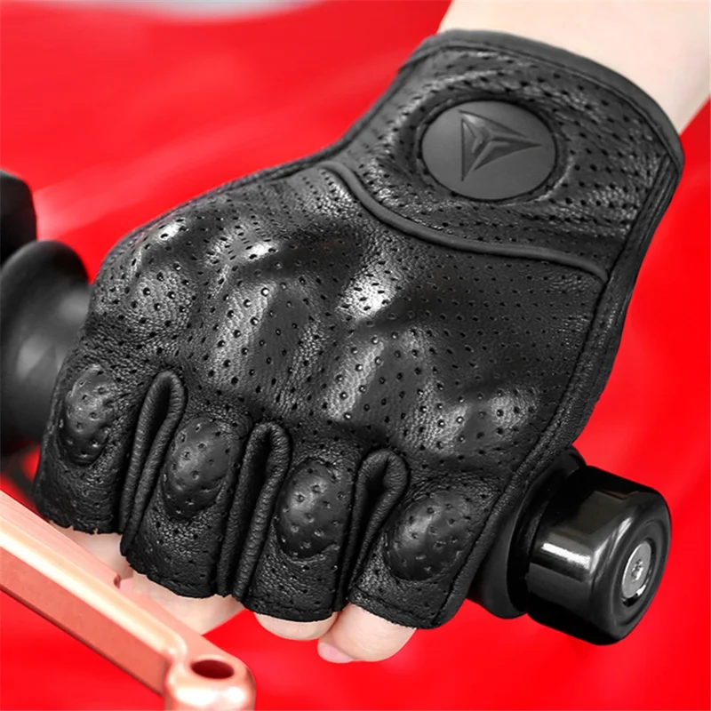 MOTOWOLF MDL0302B 1 Pair Fingerless Summer Sheepskin Leather Motorcycle Gloves - L