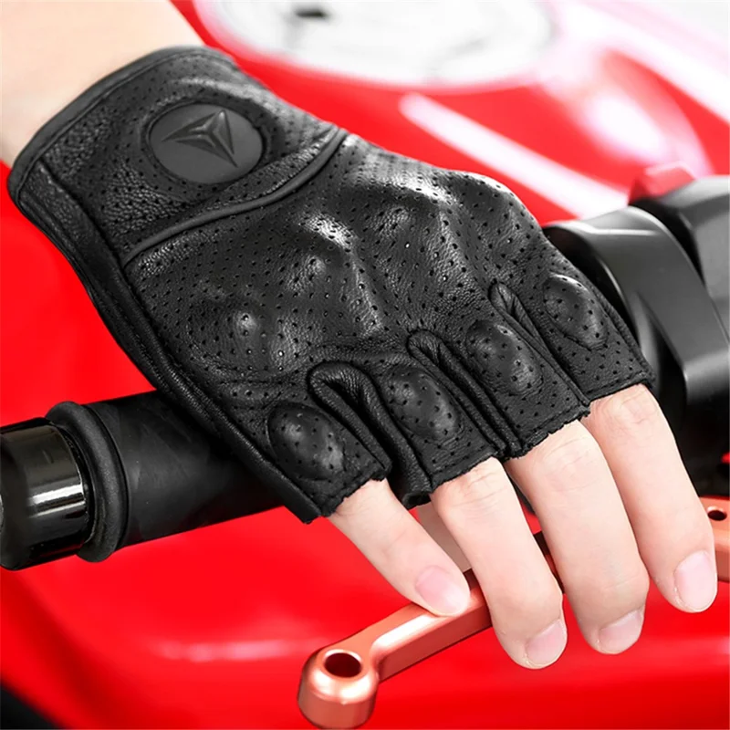 MOTOWOLF MDL0302B 1 Pair Fingerless Summer Sheepskin Leather Motorcycle Gloves - L
