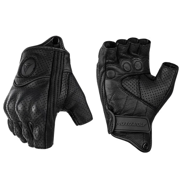 MOTOWOLF MDL0302B 1 Pair Fingerless Summer Sheepskin Leather Motorcycle Gloves - XL