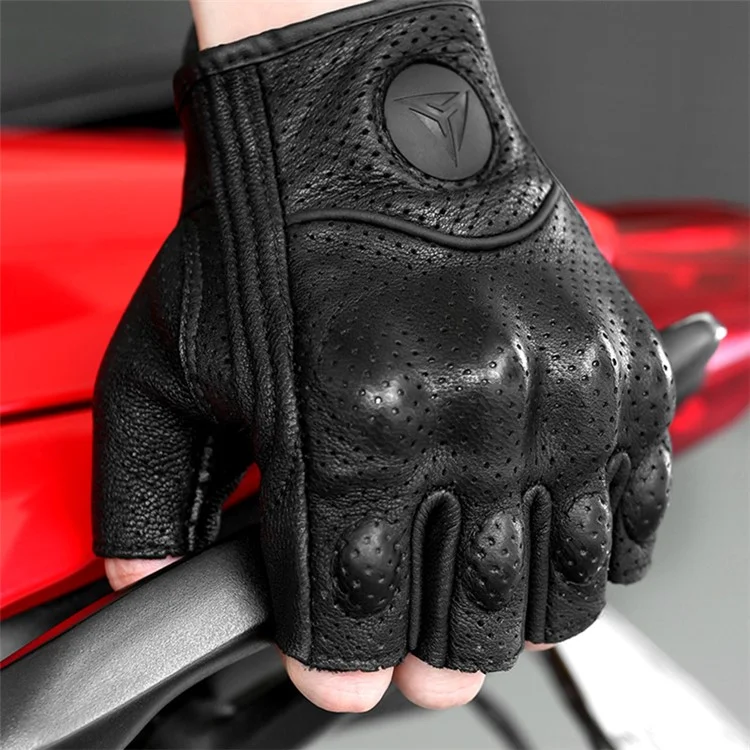 MOTOWOLF MDL0302B 1 Pair Fingerless Summer Sheepskin Leather Motorcycle Gloves - XL