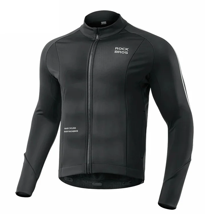 ROCKBROS YPW057 Men's Cycling Jersey Winter Thermal Long Sleeve Fleece Cycling Jacket with 5 Pockets - S