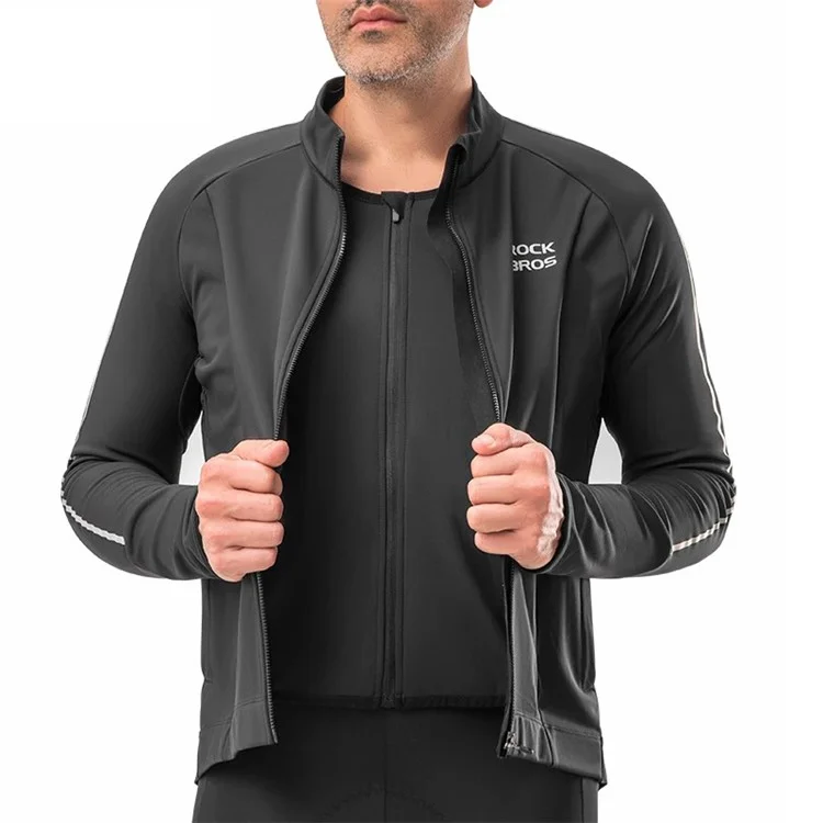 ROCKBROS YPW057 Men's Cycling Jersey Winter Thermal Long Sleeve Fleece Cycling Jacket with 5 Pockets - S