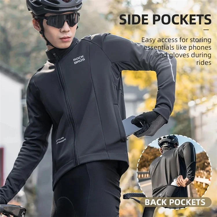 ROCKBROS YPW057 Men's Cycling Jersey Winter Thermal Long Sleeve Fleece Cycling Jacket with 5 Pockets - S