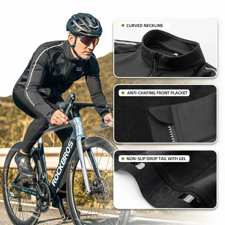 ROCKBROS YPW057 Men's Cycling Jersey Winter Thermal Long Sleeve Fleece Cycling Jacket with 5 Pockets - S