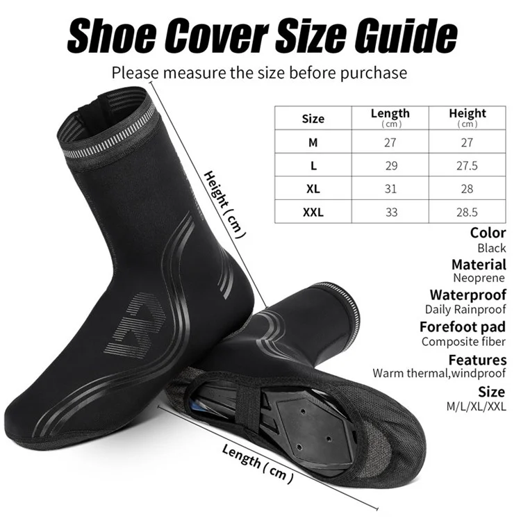 WEST BIKING Cycling Thermal Neoprene Overshoes Waterproof Windproof Toe Cycling Shoe Covers - XXL