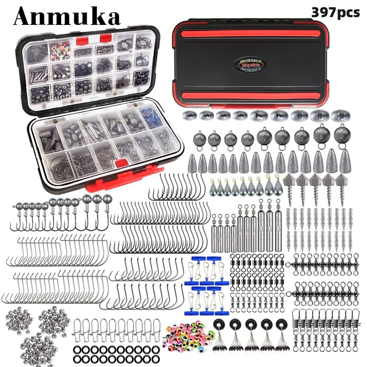 397Pcs / Set Juegos de Aparejos de Pesca, Caja Impermeable para Pesca de Agua Dulce, Trucha, Black Bass