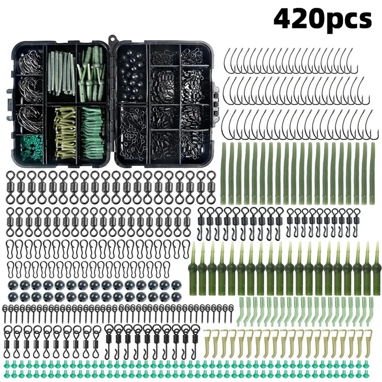 Set di accessori per la pesca alla carpa di stile europeo da 420 pezzi, con ganci, bead fermi, viti per esche e altro