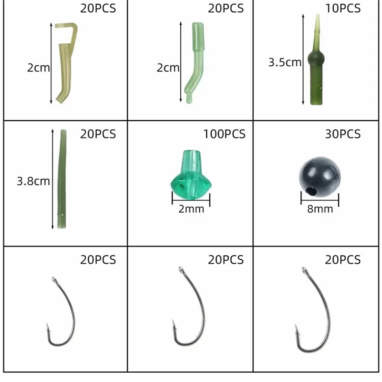 Set di accessori per la pesca alla carpa di stile europeo da 420 pezzi, con ganci, bead fermi, viti per esche e altro