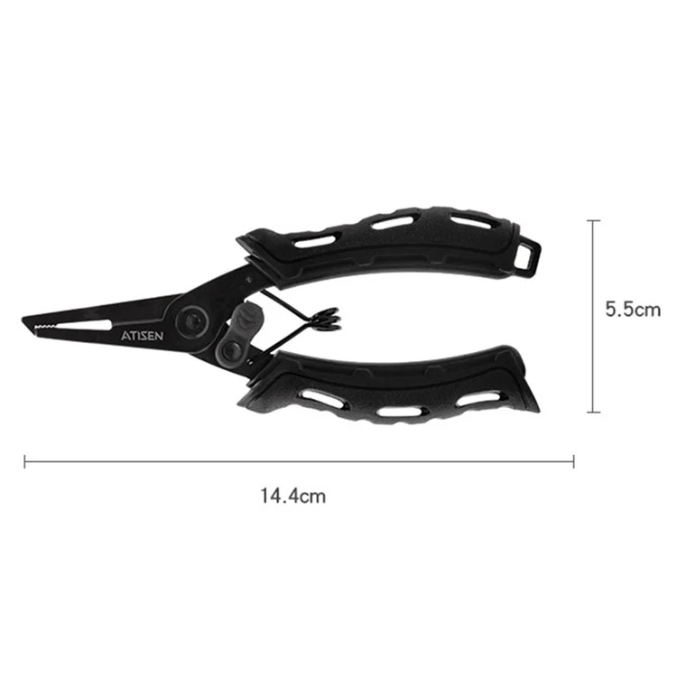 ATISEN TQ-12 Pinza da Pesca, Taglierina per Linea da Pesca, Impugnatura in Acciaio Inox - Nero