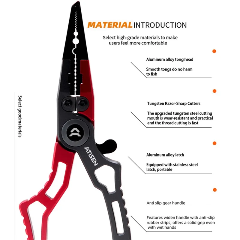ATISEN AP-101 Tungsten Steel Fishing Plier Fishing Line Cutter Ring Opener - Red