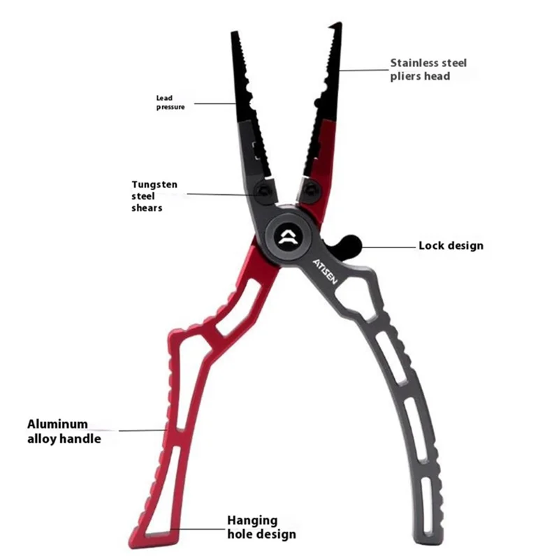 ATISEN AP-101 Tungsten Steel Fishing Plier Fishing Line Cutter Ring Opener - Red