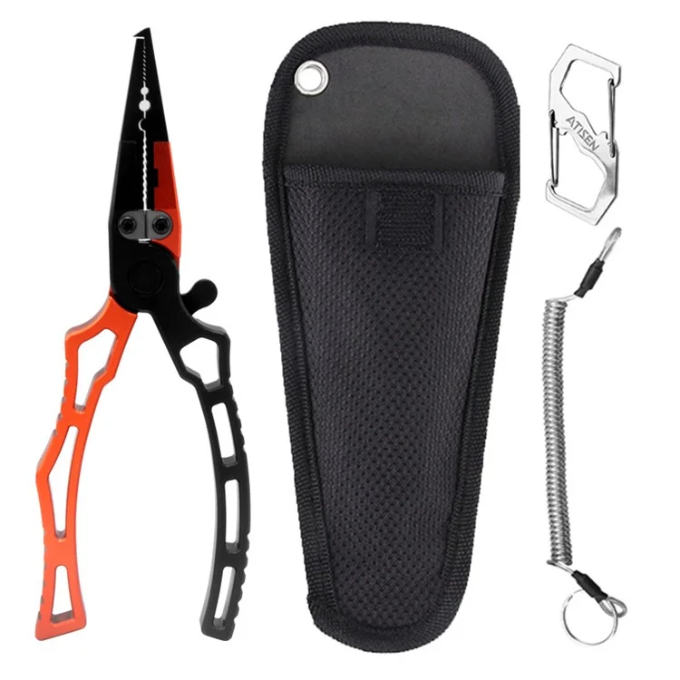 ATISEN TK-18 Pinze da pesca Estrattore di ami Taglialinea Apritore di anelli Utensile con fibbia e borsa da trasporto - Arancione