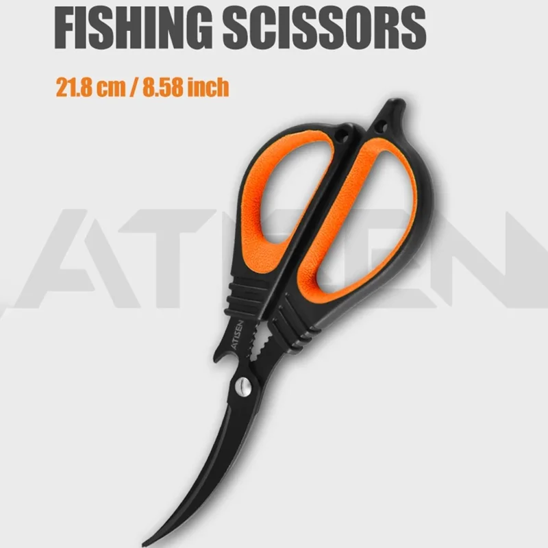 ATISEN TJ2 Fishing Line Scissors Multipurpose Shears Home Kitchen Cutters Bottle Openers - Orange