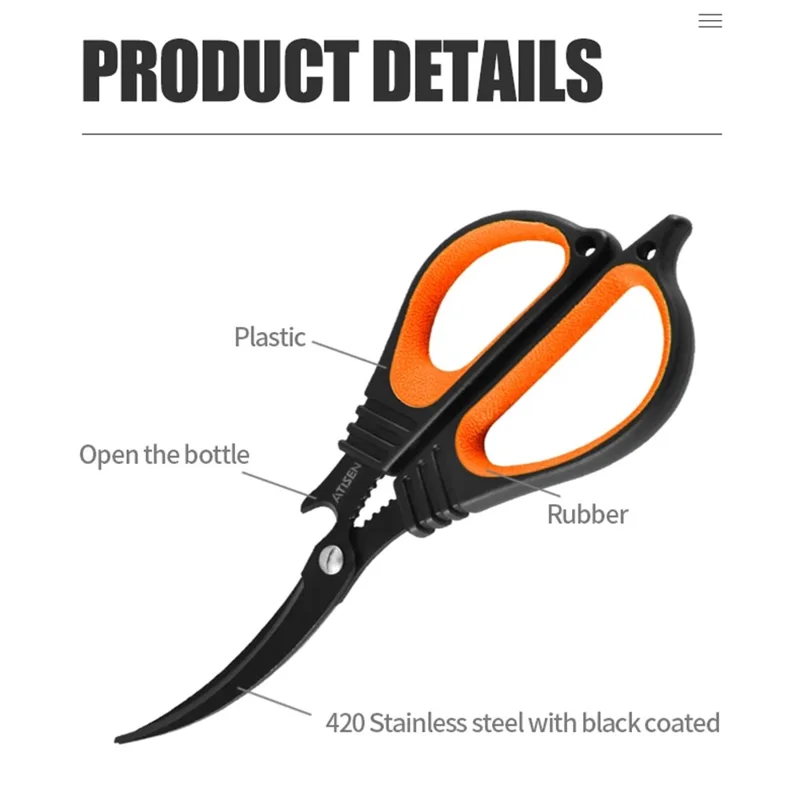 ATISEN TJ2 Fishing Line Scissors Multipurpose Shears Home Kitchen Cutters Bottle Openers - Orange