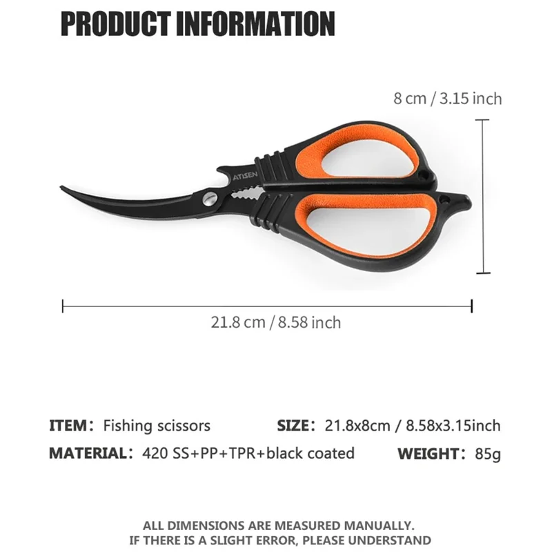 ATISEN TJ2 Fishing Line Scissors Multipurpose Shears Home Kitchen Cutters Bottle Openers - Orange