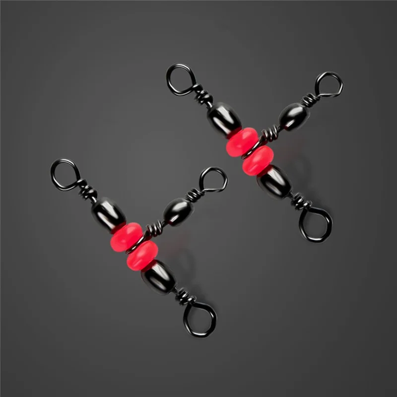 20Pcs / Set Fishing Connector Three Way Barrel Swivel Snap Ring with Beads for Fishhook Lure Line - 8x10