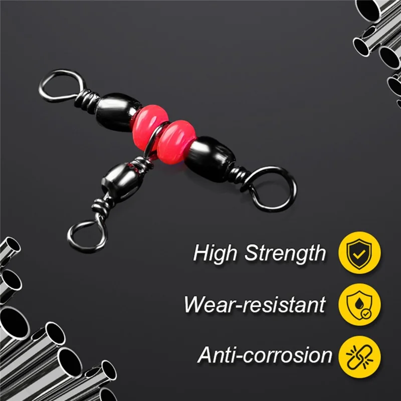 20Pcs / Set Fishing Connector Three Way Barrel Swivel Snap Ring with Beads for Fishhook Lure Line - 8x10