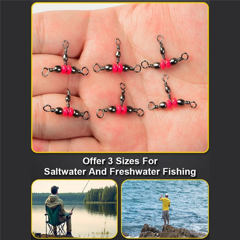 20Pcs / Set Fishing Connector Three Way Barrel Swivel Snap Ring with Beads for Fishhook Lure Line - 8x10