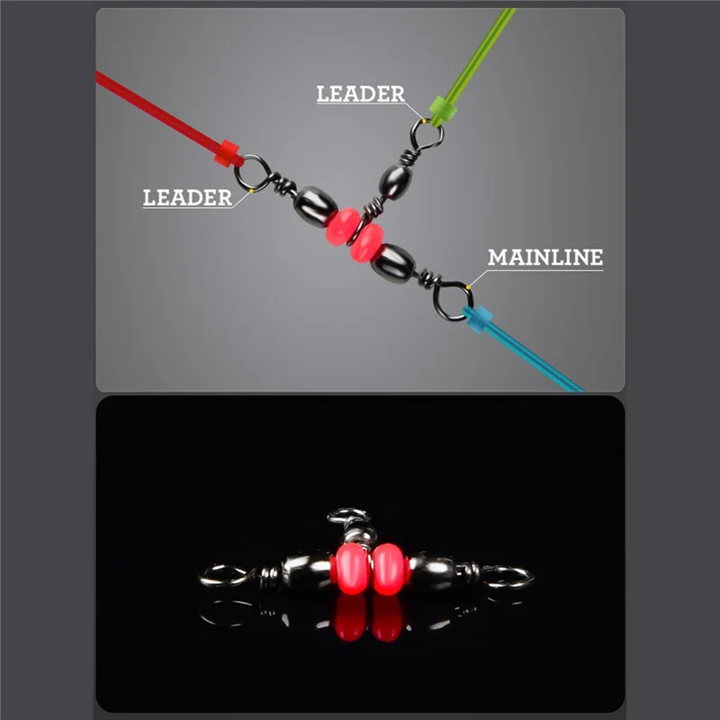 20Pcs / Set Fishing Connector Three Way Barrel Swivel Snap Ring with Beads for Fishhook Lure Line - 8x10