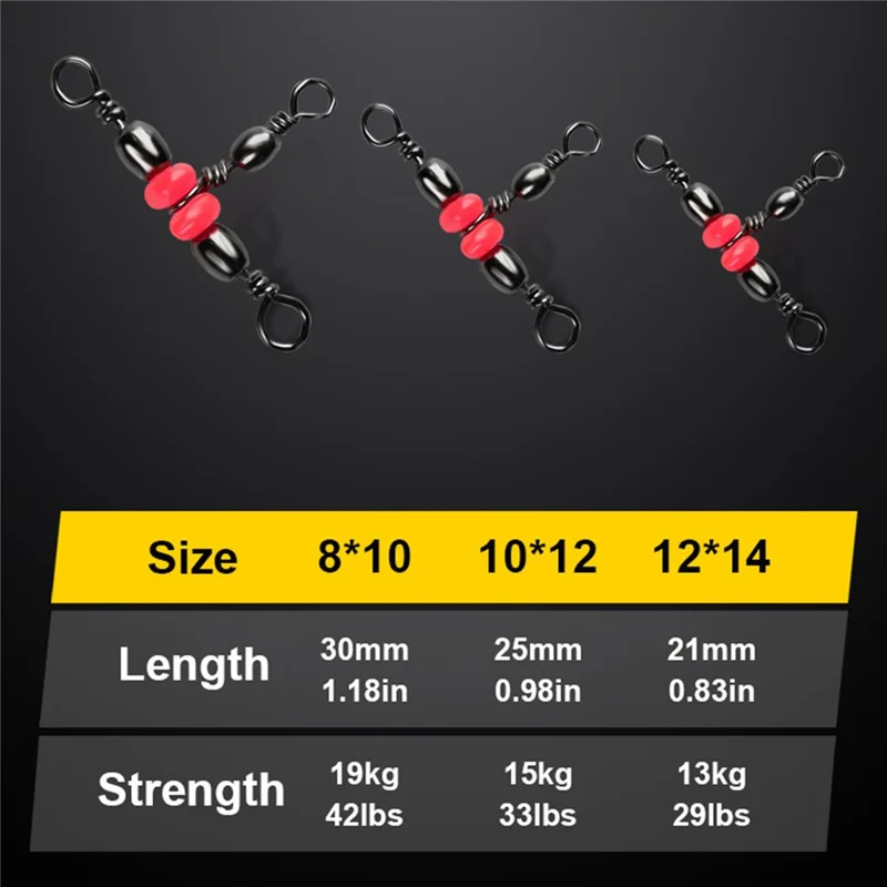 20Pcs / Set Fishing Connector Three Way Barrel Swivel Snap Ring with Beads for Fishhook Lure Line - 8x10