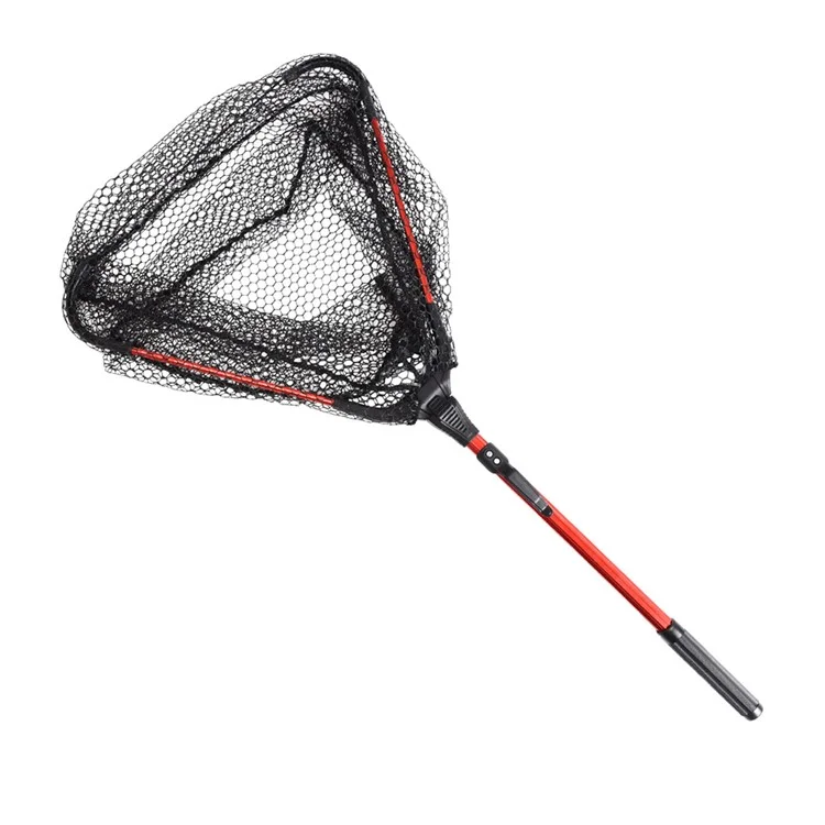 LEO 27703 Foldable Anti-Snag Triangle Mesh Portable Fishing Net with Aluminum Alloy Rod - Red