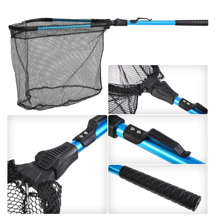LEO 27703 Foldable Anti-Snag Triangle Mesh Portable Fishing Net with Aluminum Alloy Rod - Red