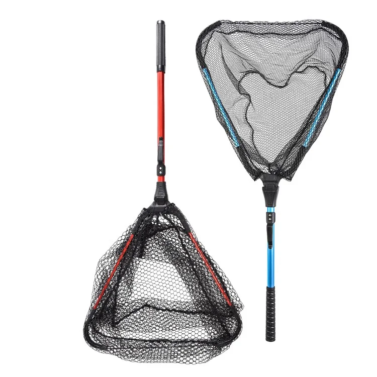 LEO 27703 Foldable Anti-Snag Triangle Mesh Portable Fishing Net with Aluminum Alloy Rod - Red