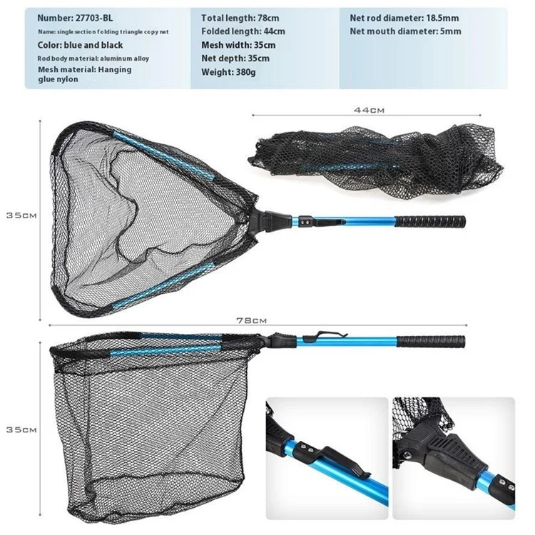 LEO 27703 Foldable Anti-Snag Triangle Mesh Portable Fishing Net with Aluminum Alloy Rod - Red