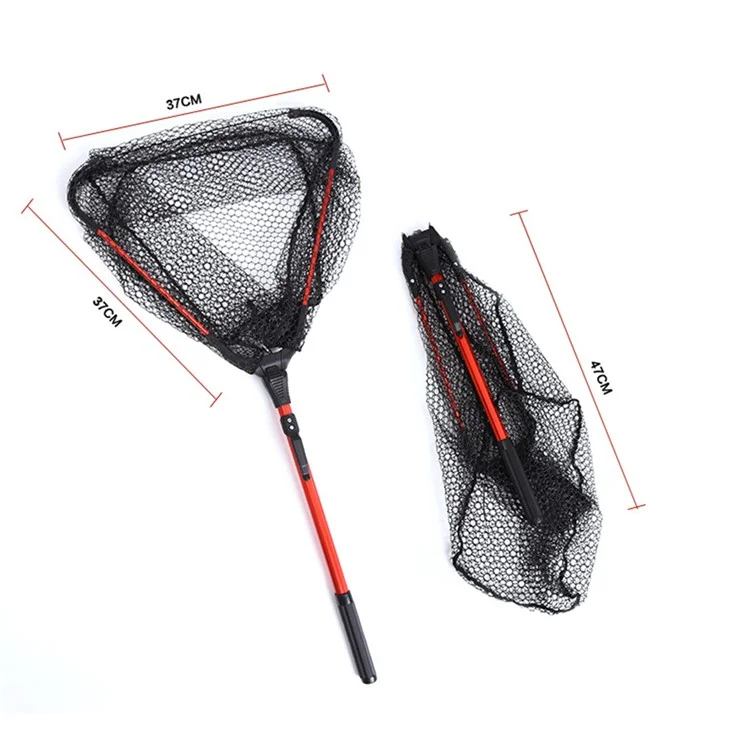 LEO 27703 Foldable Anti-Snag Triangle Mesh Portable Fishing Net with Aluminum Alloy Rod - Red