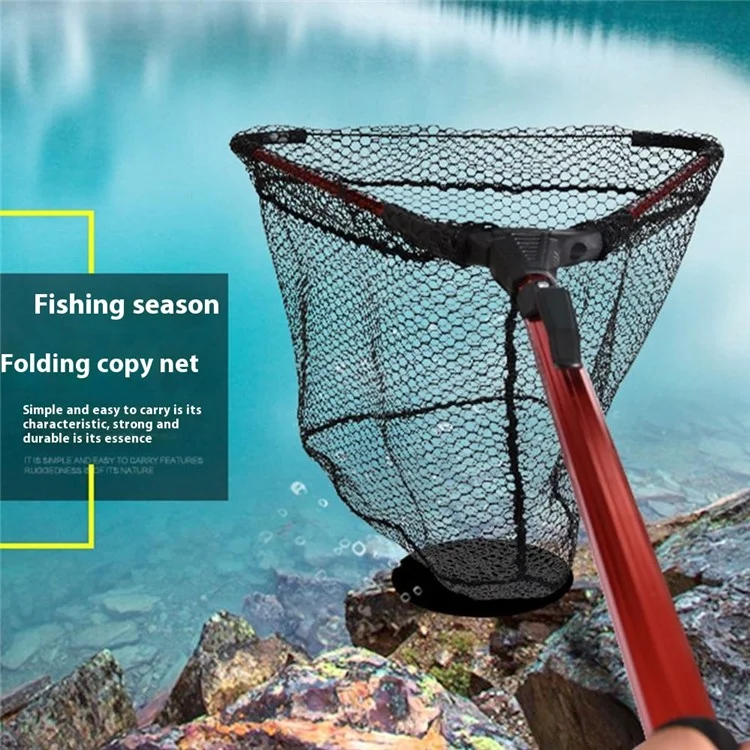 LEO 27703 Foldable Anti-Snag Triangle Mesh Portable Fishing Net with Aluminum Alloy Rod - Red