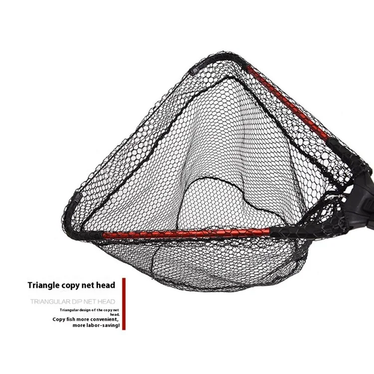LEO 27703 Foldable Anti-Snag Triangle Mesh Portable Fishing Net with Aluminum Alloy Rod - Red