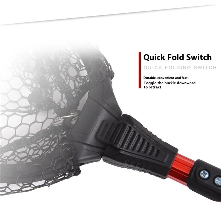 LEO 27703 Foldable Anti-Snag Triangle Mesh Portable Fishing Net with Aluminum Alloy Rod - Red