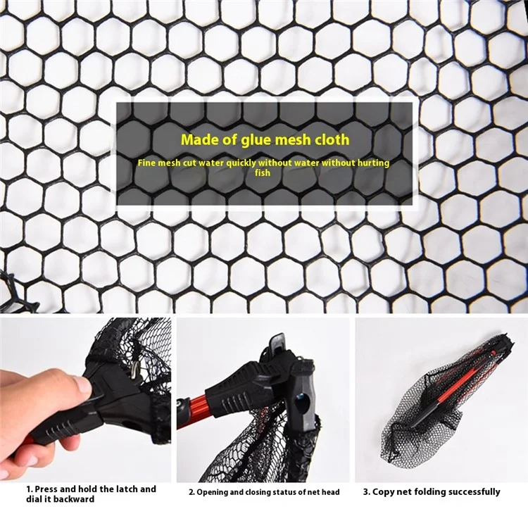 LEO 27703 Foldable Anti-Snag Triangle Mesh Portable Fishing Net with Aluminum Alloy Rod - Red