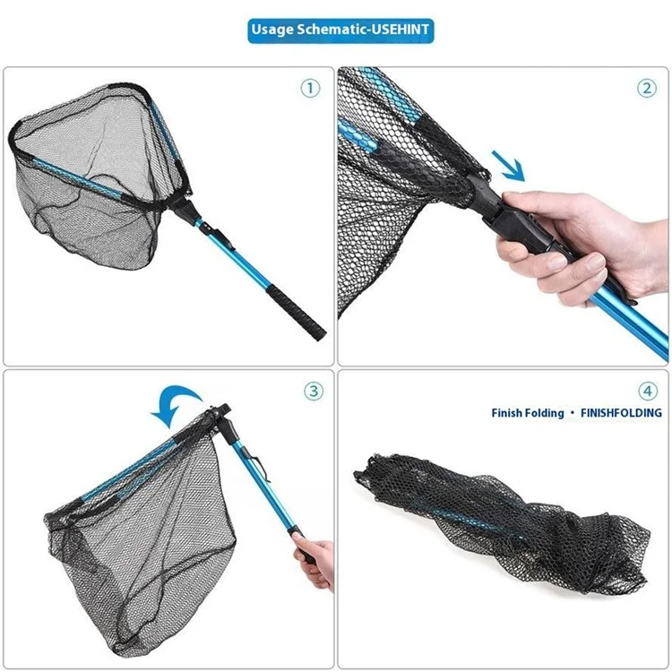 LEO 27703 Foldable Anti-Snag Triangle Mesh Portable Fishing Net with Aluminum Alloy Rod - Red